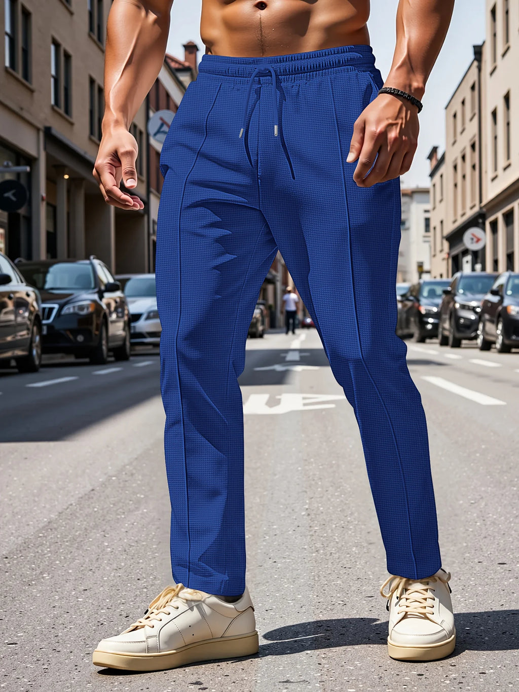 Men'S Summer Casual Loose Fit Pants Breathable Elastic Waist with Drawstring Mid-Rise Stylish and Trendy Everyday Comfort Pants