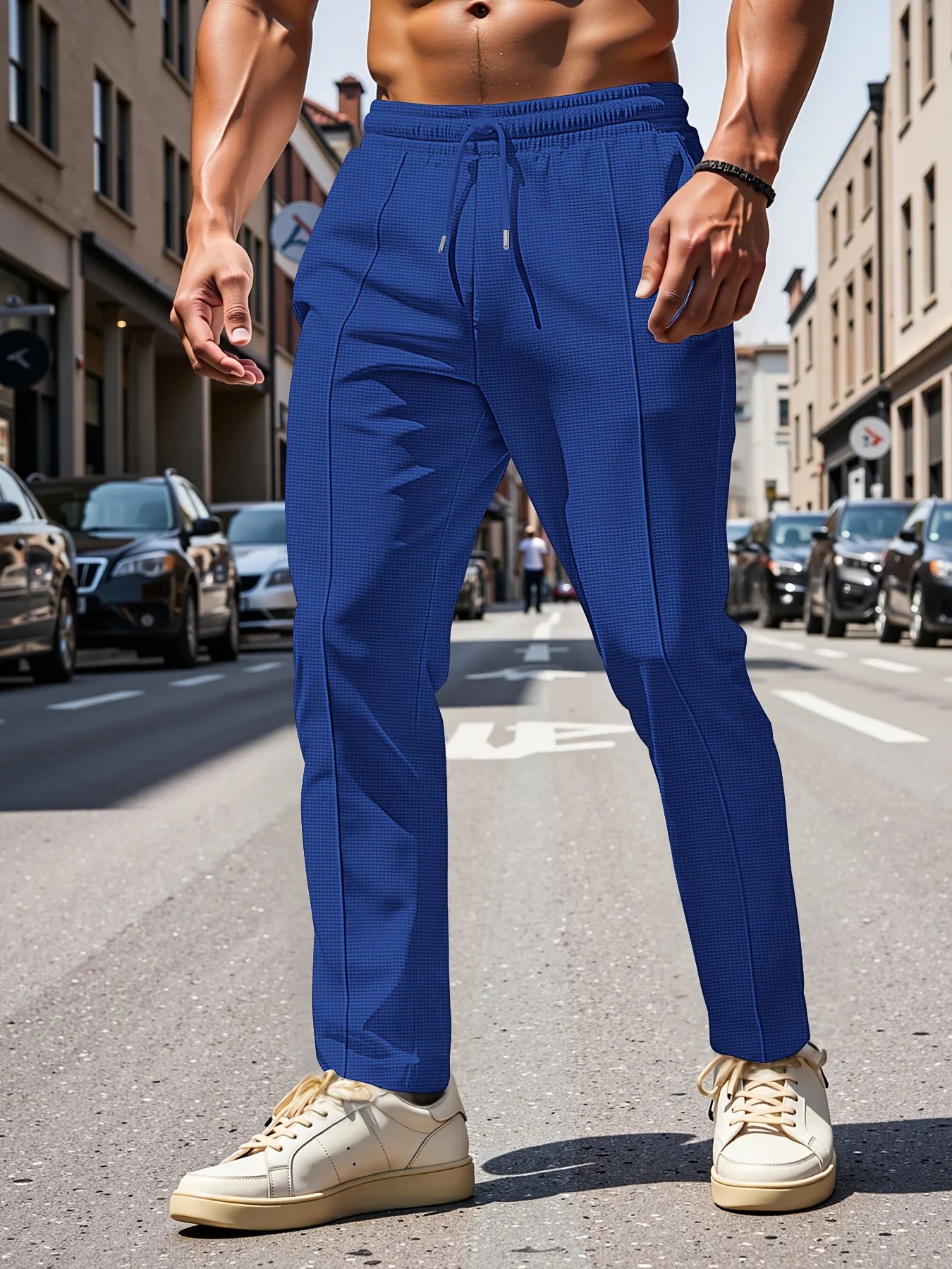 Men'S Summer Casual Loose Fit Pants Breathable Elastic Waist with Drawstring Mid-Rise Stylish and Trendy Everyday Comfort Pants