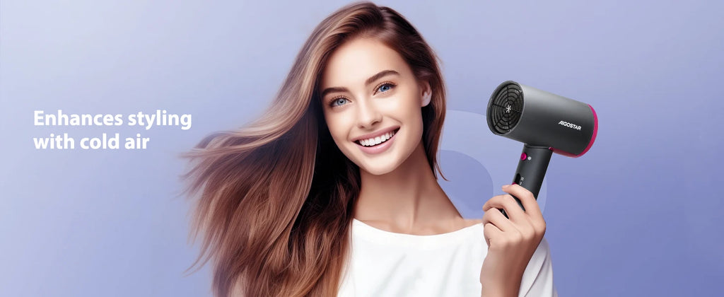 Aigostar Professional Hair Dryer, 2200W Hair Dryer, Negative Ion Technology, 2 Speed, 2 Heat and Cold Air Settings, Lightweight