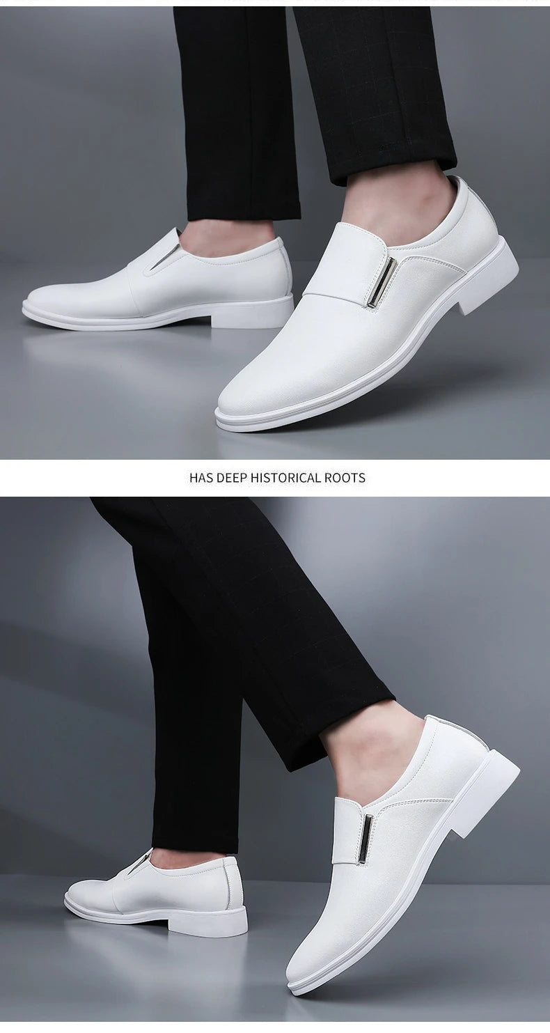 2025 New Men's Elevating Dress Shoes British Style Pointed-Toe Cowhide Leather Soft White Oxfords Formal Business Footwear