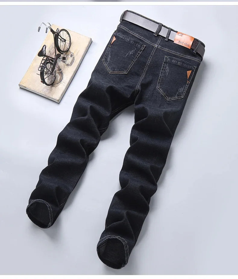 Men Fashion Straight Jeans Men 2025 New Stretch Slim Fit Pants Comfortable Soft Business Denim Trousers Male Brand Clothing
