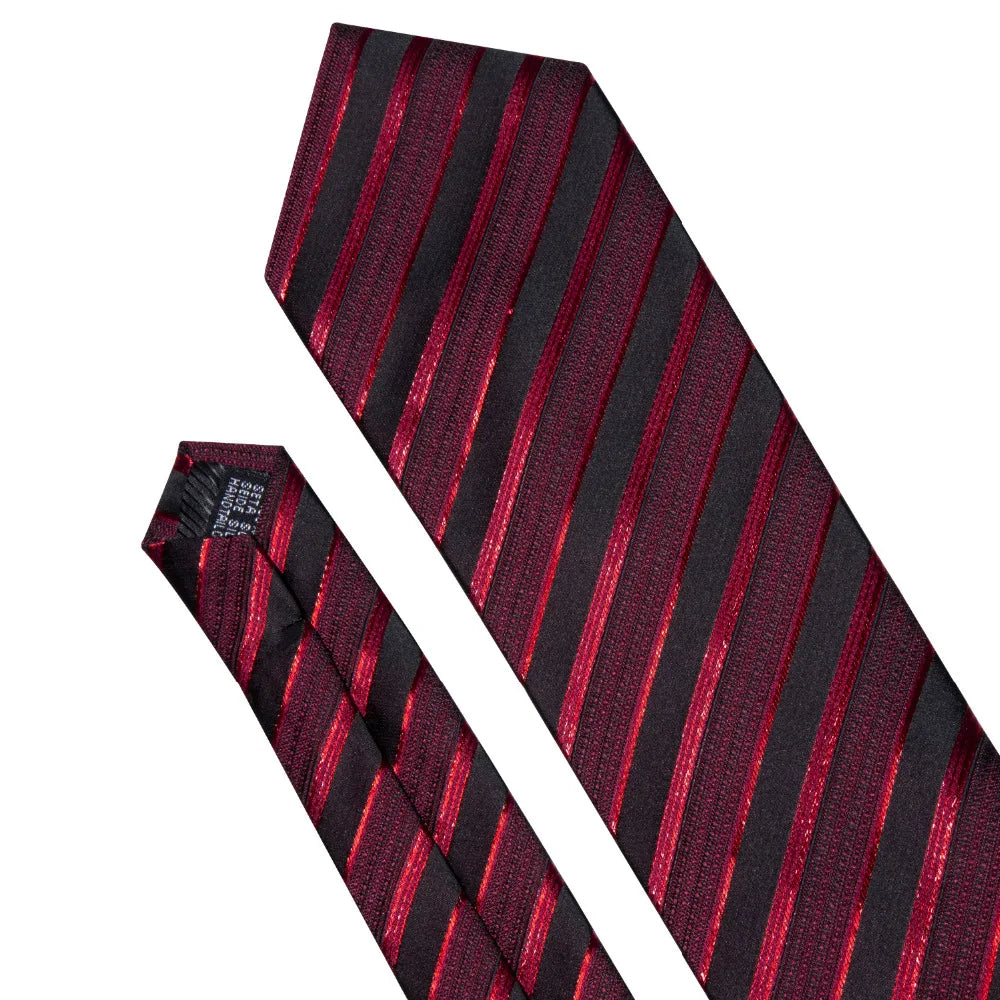 Male Luxury Neck Tie For Men Business Red Striped Tie Hanky Cufflinks Set Neckwear Wedding Party Casual