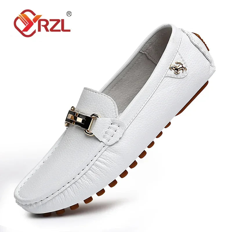 YRZL Shoes Men Handmade PU Leather Loafer Casual Driving Flats Slip-on Shoes Luxury Comfy Moccasins White Loafers Shoes for Men
