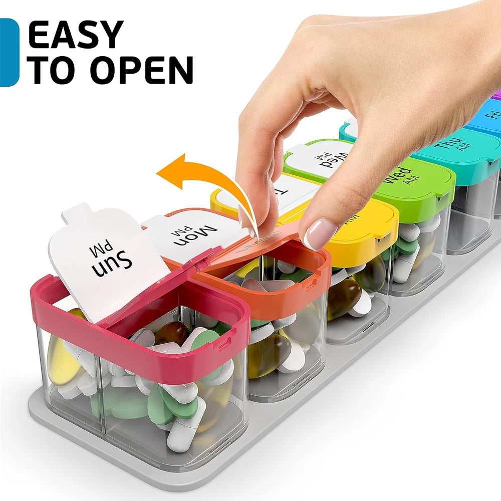 Extra Large Weekly Pill Organizer 2 Times A Day, Pill Box 7 Day Am Pm to Hold Daily Medicine Vitamin and Supplements for Elders