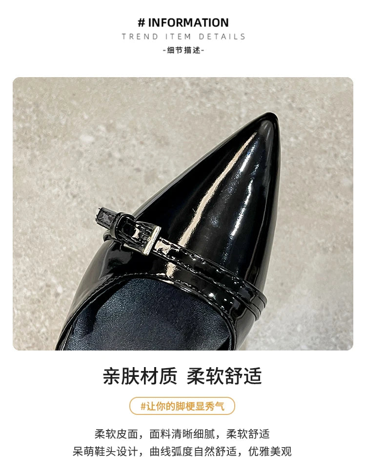 2026 New Summer Women's Dress Shoes Patent Leather Slip on Pointed Toe Sandals Buckle Slingbacks Mid Heels Pumps Sandalias Mujer