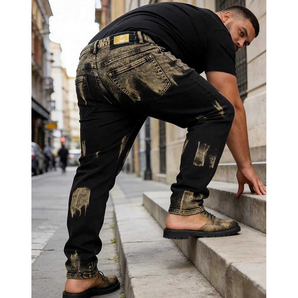 European and American men's jeans for spring and autumn fashion, casual high street, gradient color, retro straight leg pants