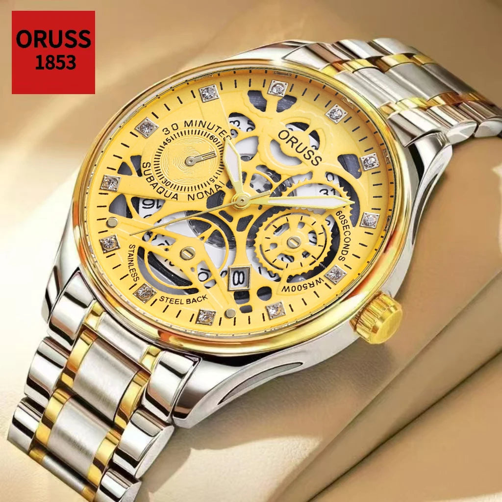High-end personalized watches; fashionable stainless steel straps; durable and waterproof; hollow gear style; cool and trendy.