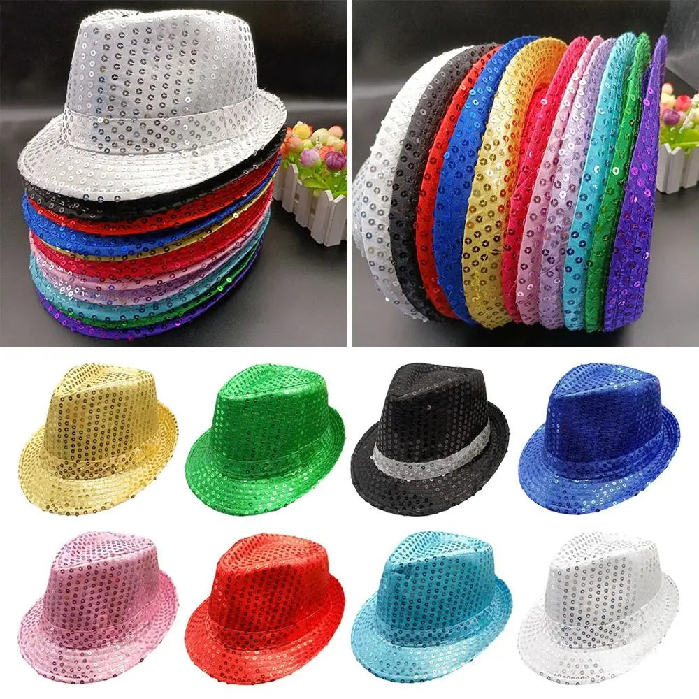 Men Women Jazz Hat Sequins Decorated Stage Dance Performance Cap Party Holiday Hat