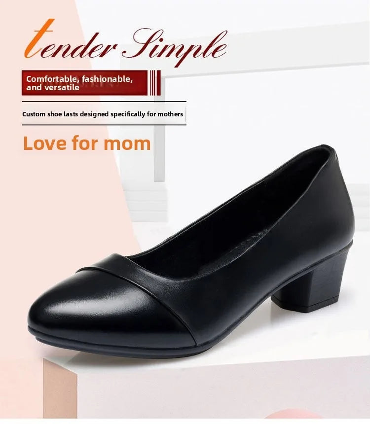 Women Shallow Mouth Mid Heel Shoes 3-5cm Square Heel Low Top Pointed Toe PU Leather Rubber Sole Comfort Casual Office Dress Wear