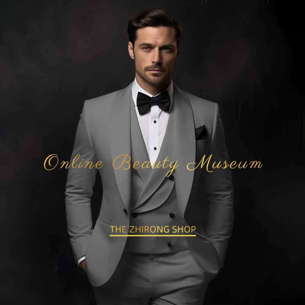Elegant Ivory Tuxedo Suit for Men 3 piece set Jacket Vest Pants Classic Attire for Wedding Dating Host Prom Ball Party Dress