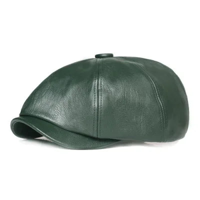 1 Pcs PU Leather Women Hat 2023 New Fashion Street French Artist Warm Beanie Cap Autumn Winter Retro Solid Color Black Beret