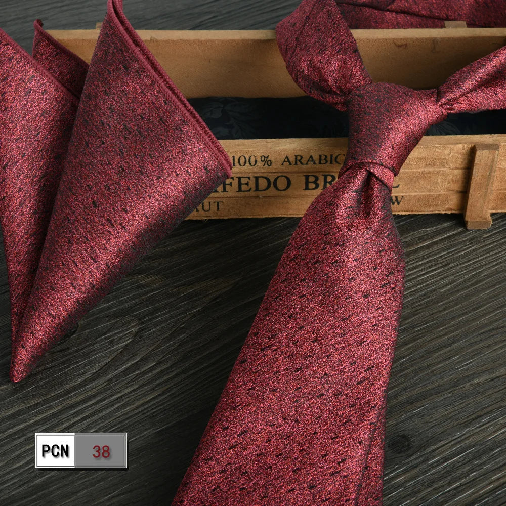 man tie set swine red 8cm Men's Formal tie and pocket square set 2-Piece Business Wedding burgundy ties for men and neckties man