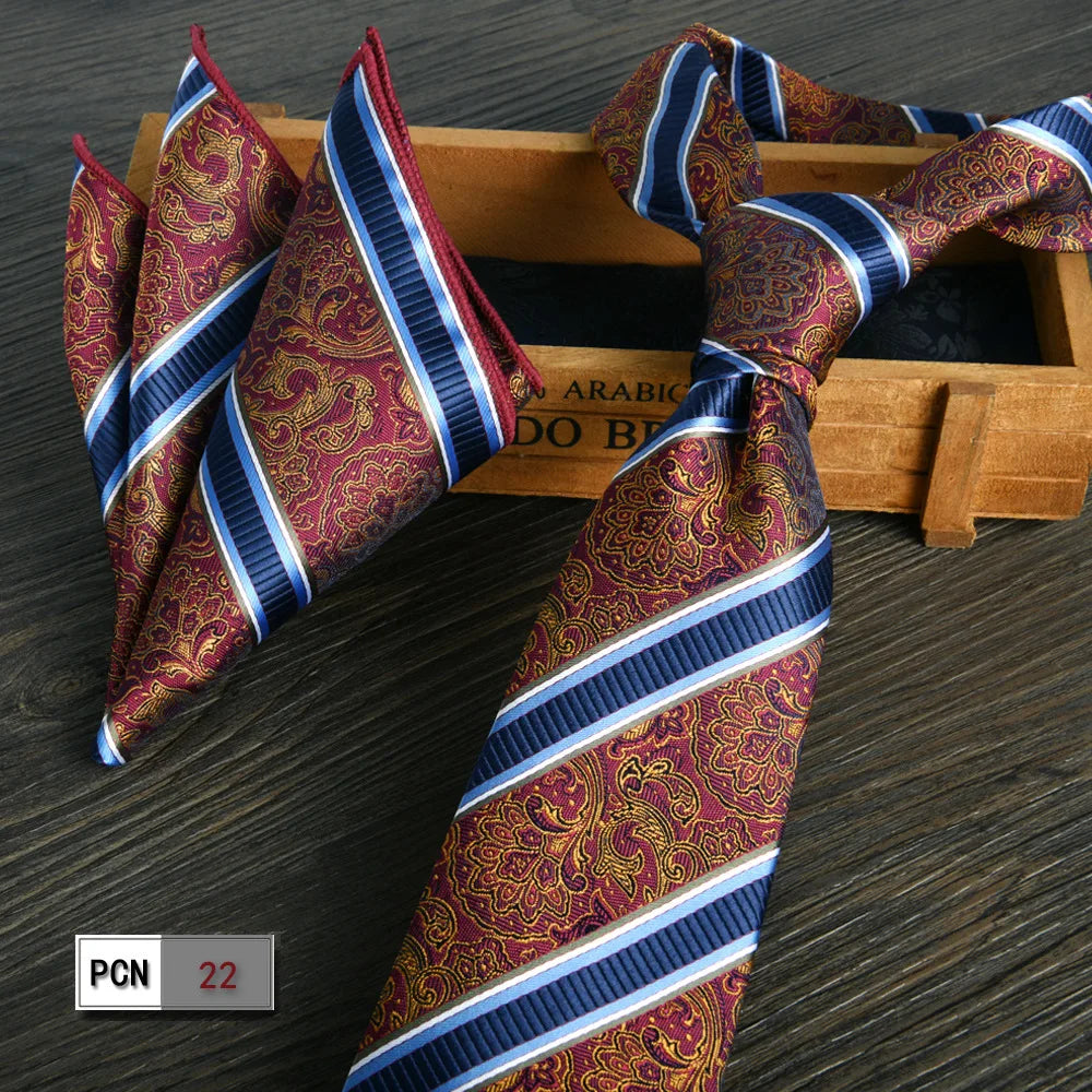 man tie set swine red 8cm Men's Formal tie and pocket square set 2-Piece Business Wedding burgundy ties for men and neckties man