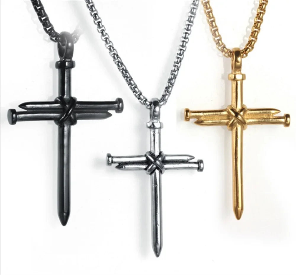 Retro Nail Cross Necklace for Women Men Vintage Cross Pendant Clavicle Chain DIY Jewelry Accessories Gift Gothic Decor