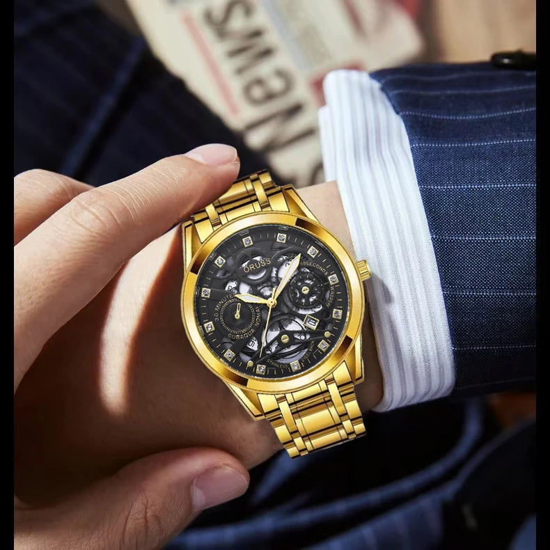 High-end personalized watches; fashionable stainless steel straps; durable and waterproof; hollow gear style; cool and trendy.