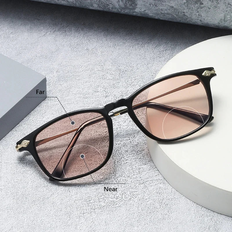 Bifocal Presbyopic Glasses HD Anti Blue Light Large Frame Presbyopia Glasses Resin Lens Sunglasses Bifocus Reading Glasses Men