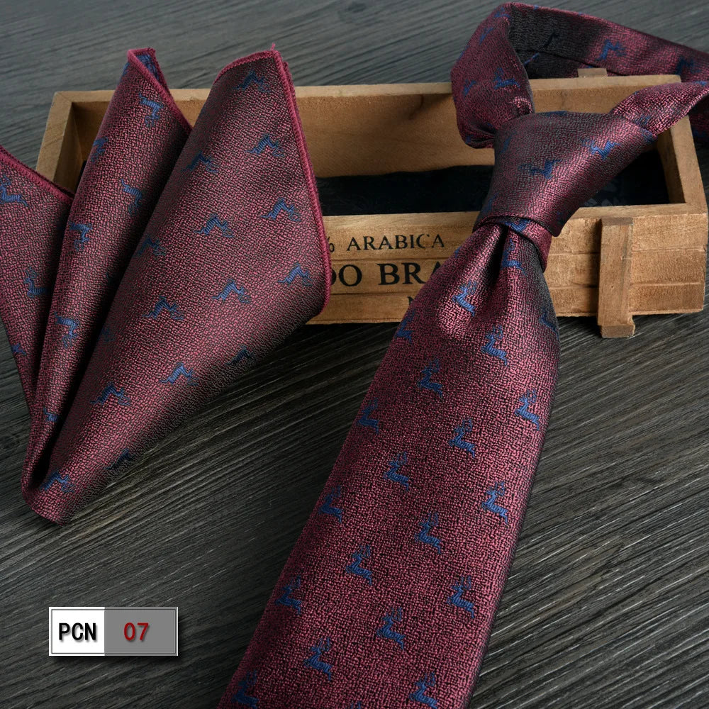 man tie set swine red 8cm Men's Formal tie and pocket square set 2-Piece Business Wedding burgundy ties for men and neckties man