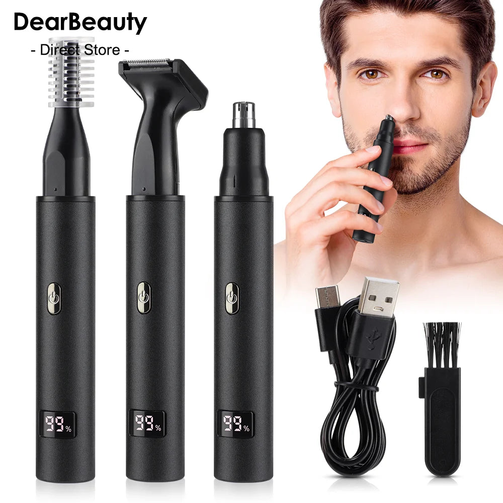 3 in 1 Electric Nose Ear Hair Trimmer for Men LED Display Eyebrow Beard Hair Clipper Shaver USB Rechargeable Easy Cleansing