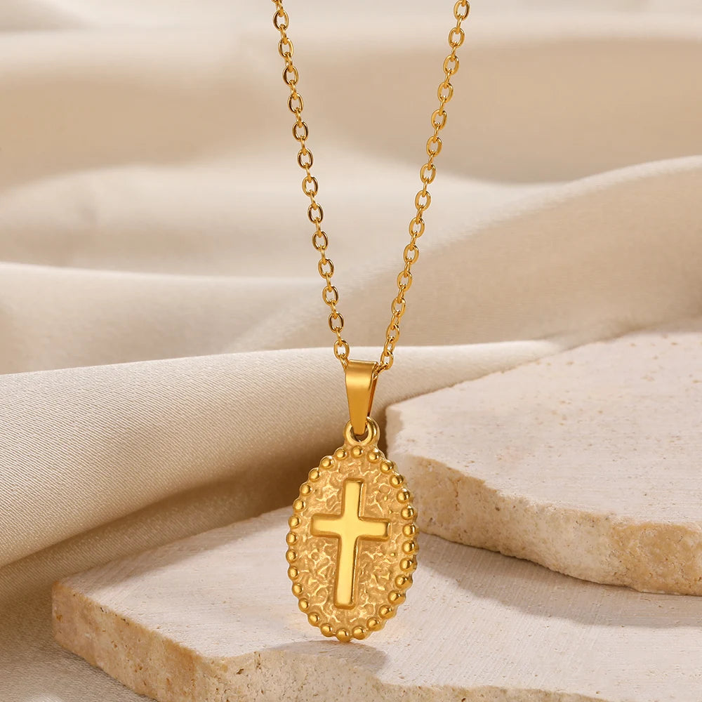 Cross Necklace For Women Classic Cross Collar Gold Color Egyptian Nile Ankh Choker Stainless Steel Chain Aesthetic Jewelry Gift