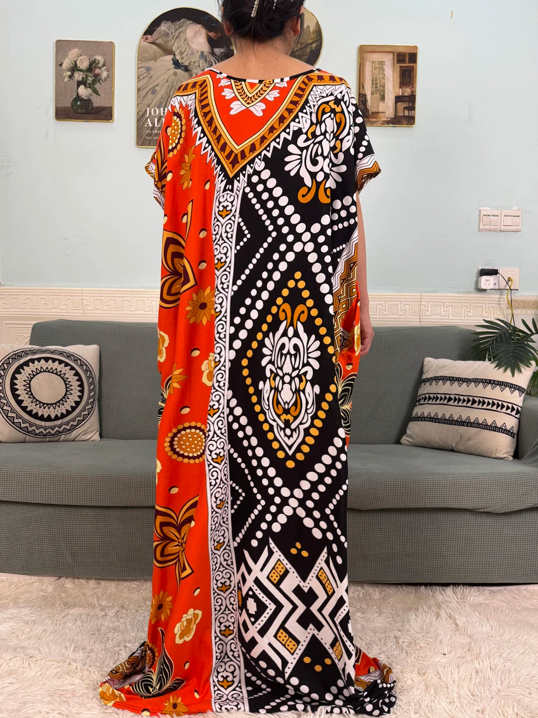 Muslim Abayas For Women 2025 Cotton Floral Printed Loose Caftan Marocain Femme Robe Eid Islam African Dresses With Pocket Scarf