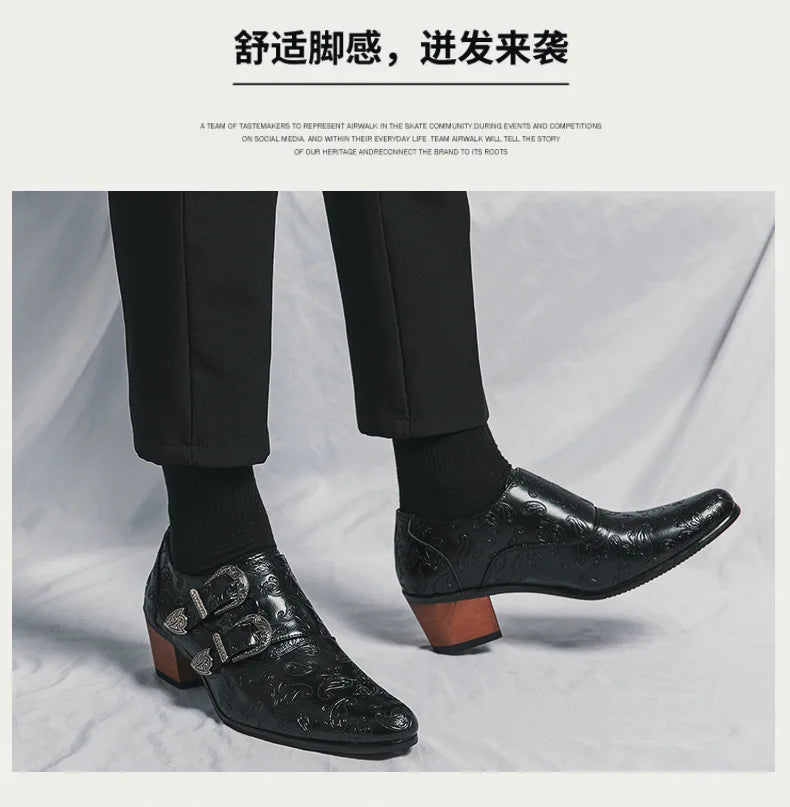 Men's Wedding Shoes Fashion Slim Fit Pointed High Heel Pullover Shoes Breathable Leather Shoes Classic Vintage Men's Dress Shoe