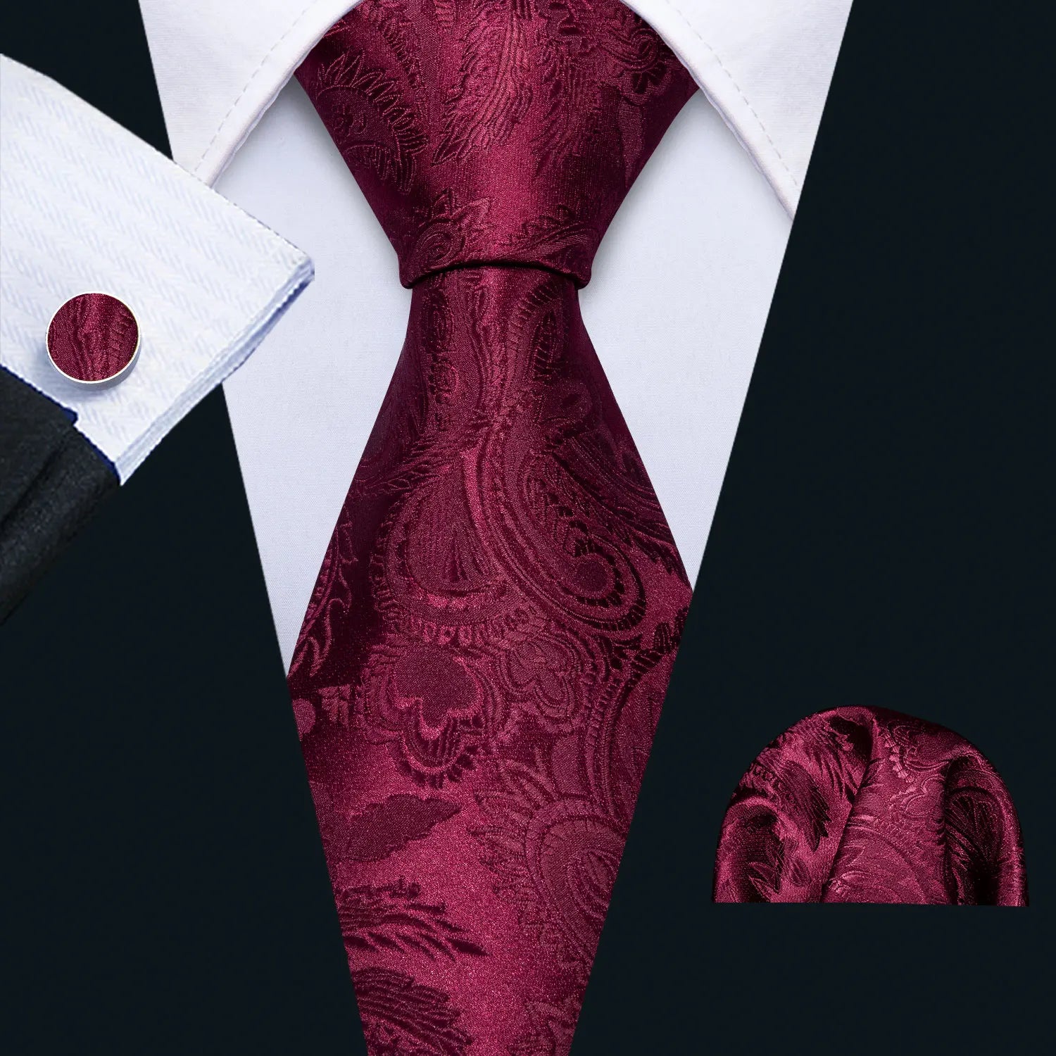 Male Luxury Neck Tie For Men Business Red Striped Tie Hanky Cufflinks Set Neckwear Wedding Party Casual
