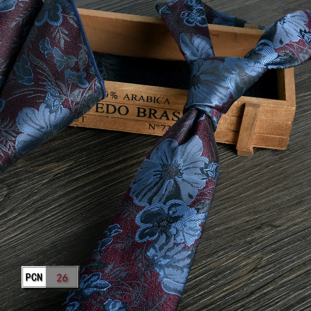 man tie set swine red 8cm Men's Formal tie and pocket square set 2-Piece Business Wedding burgundy ties for men and neckties man