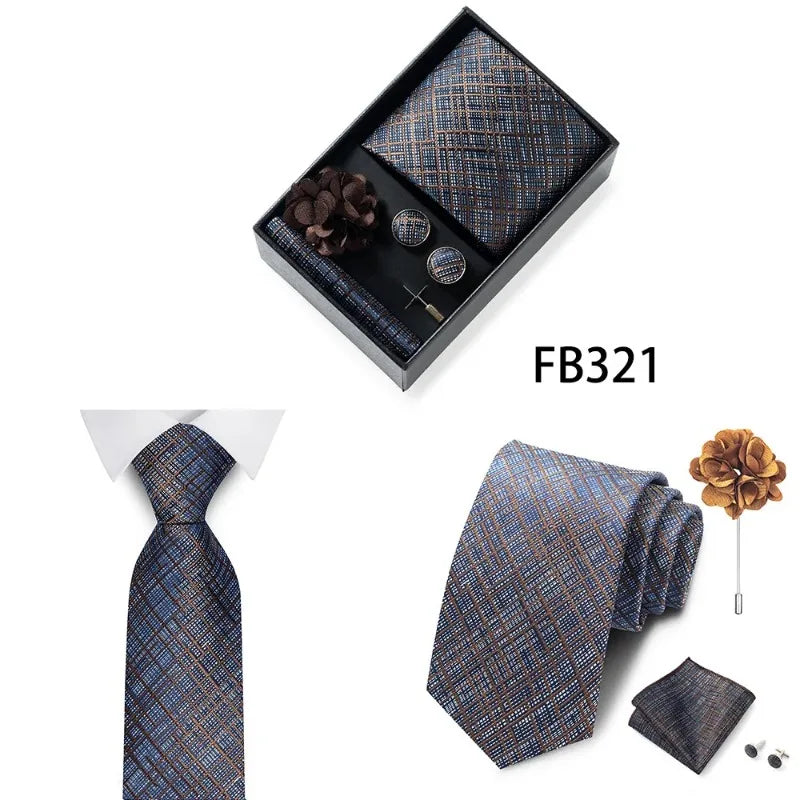 Luxury and Fashionable Men's Tie Gift Box Includes Tie, Handkerchief, Cufflinks, Tie Clip, Brooch