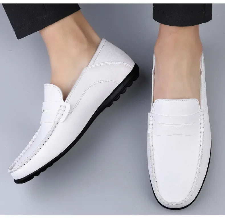 Summer new men's casual leather shoes spot 2024 cross-border large size trend fashion soft bean shoes low-top men's shoes