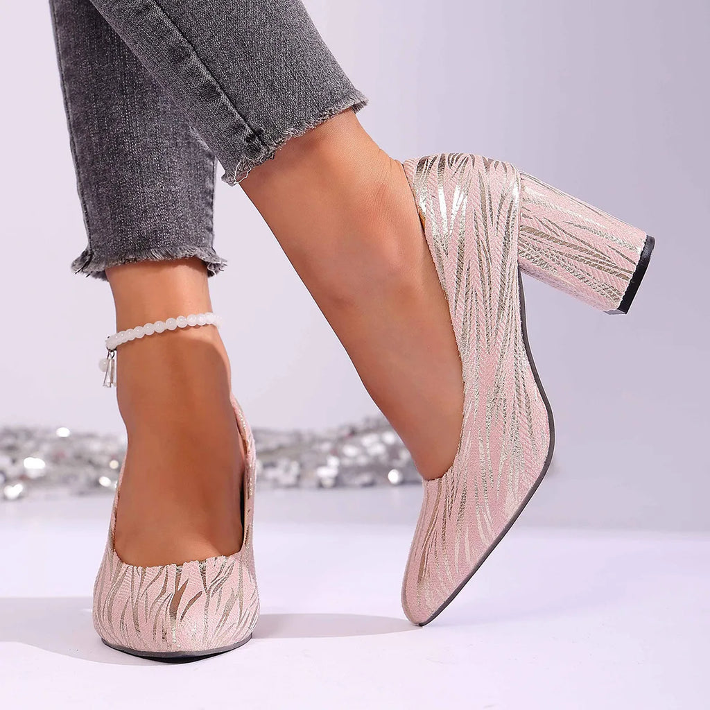 Women Pink Pointed Toe High Heels Spring Autumn New Slip-On Chunky Heeled Dress Shoes for Women Elegant Work Pumps Single Shoes