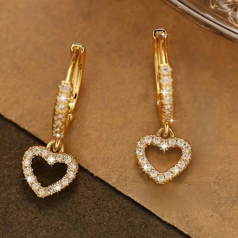 Europe and The United States Fashion Trend Love Drop Earrings Ladies Luxury Shining Inlaid Zirconia Wedding Jewelry