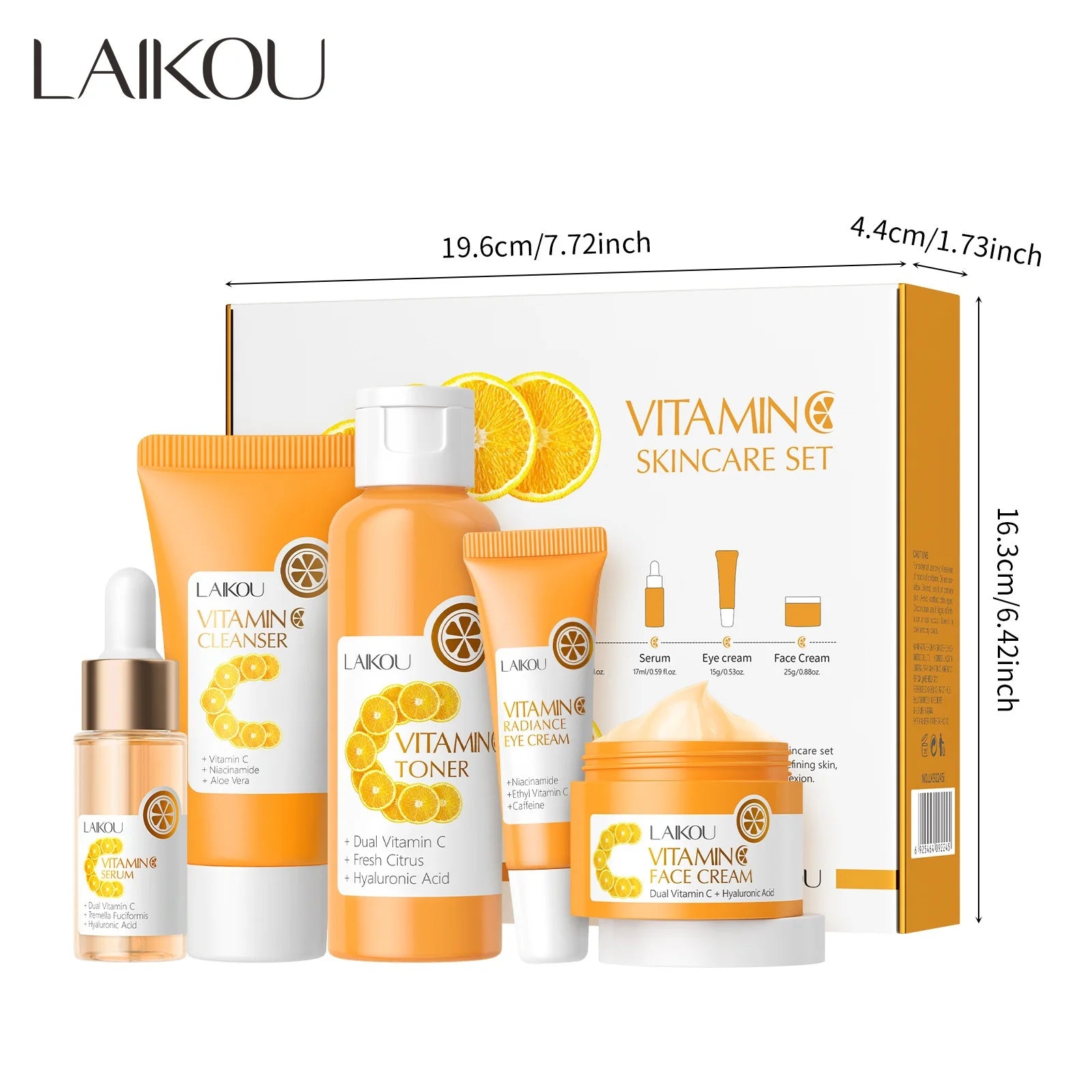 Facial Brightening Vitamin C Skincare 5pcs Set Essence Cream Serum Cleanser Toner Eye Moisturizer Care