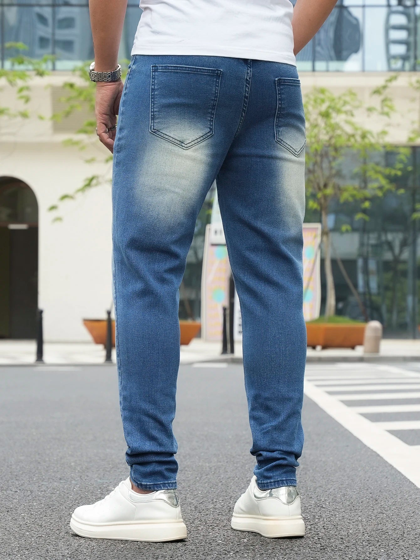 Jeans Pants Clothing Denim Trousers Men's Summer Lightweight Skinny Gradient Wash Stretch Denim Jeans for Male