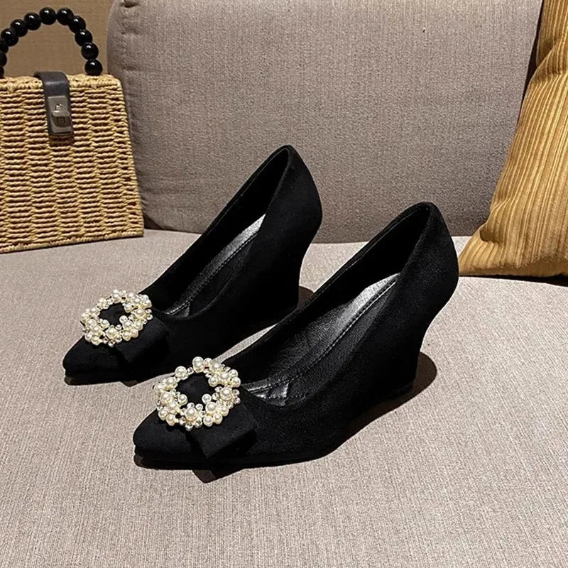 Women Shoes Fashion Wedges Platform Shoe Luxury Diamond Banquet Party Dress Shoes Pointe Shallow Mouth Single Shoe Zapatos Mujer