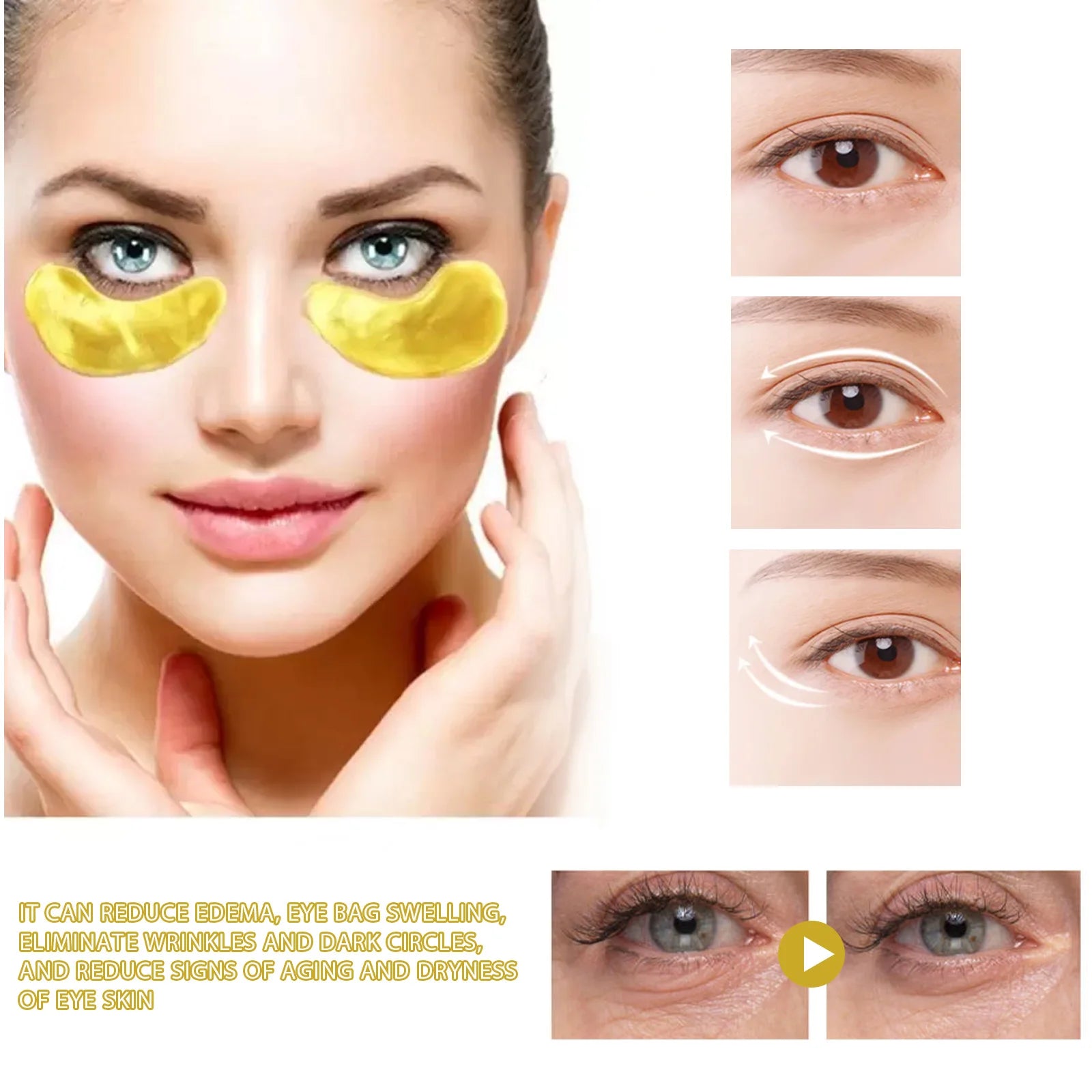 24K Gold Eye Mask Removal Eyes Bags Anti Dark Circles Eliminating Puffiness Moisturizing Firming Eye Skin Care Patches