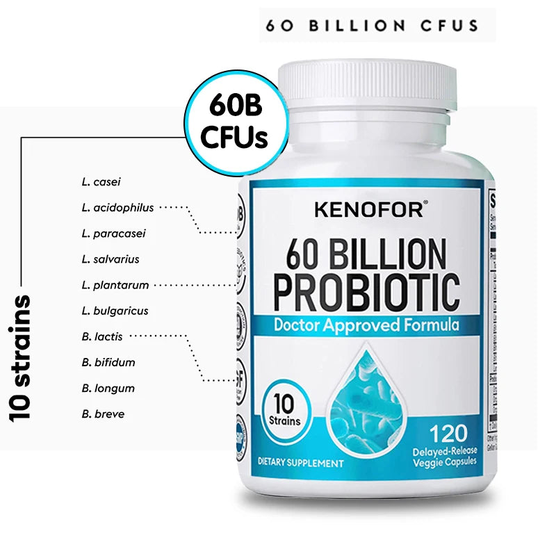 60 Billion Probiotic Supplement - 10 Unique Strains + Organic Prebiotics - Immune System Boosting Support Gut & Digestive Health