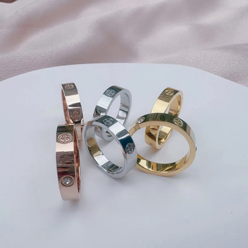 Trend Luxury Brand Cross Stainless Steel Zircon Ring With Stone For Woman Girl For Men Couple Finger Wedding Ring bague femme