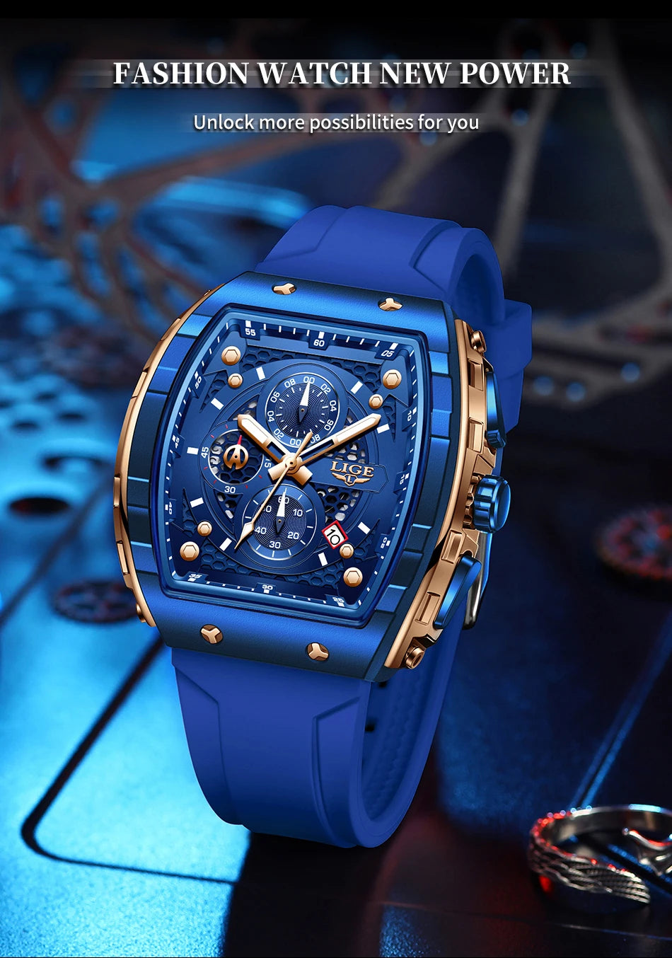 LIGE Top Brand Men's Watches Luxury Square Quartz Wristwatch Waterproof Luminous Chronograph Watch for Men Date Clock