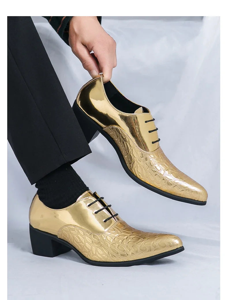 Luxury Multiple Colors High Heel Men's Shoes Fashion Moccasin Man Wedding Shoes Groom Designer Pointed Toe Leather Dress Oxfords