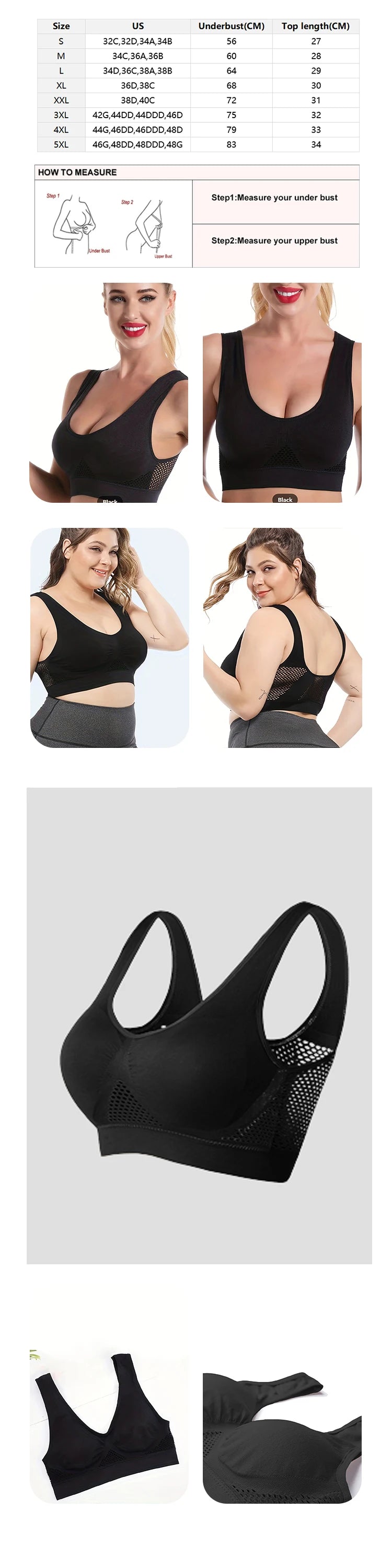 Women's Sports Bra Crop Top Fitness Gym Runing Sportswear Wireless Hollow Mesh Yoga Bra Sports Underwear Push Up@W03