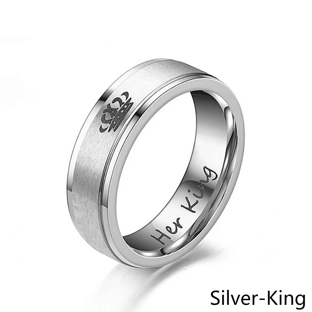 6mm Fashion Stainless Steel Ring His Queen Her King Couple Black Crown Couple Jewelry Anniversary Valentine's Day Gifts