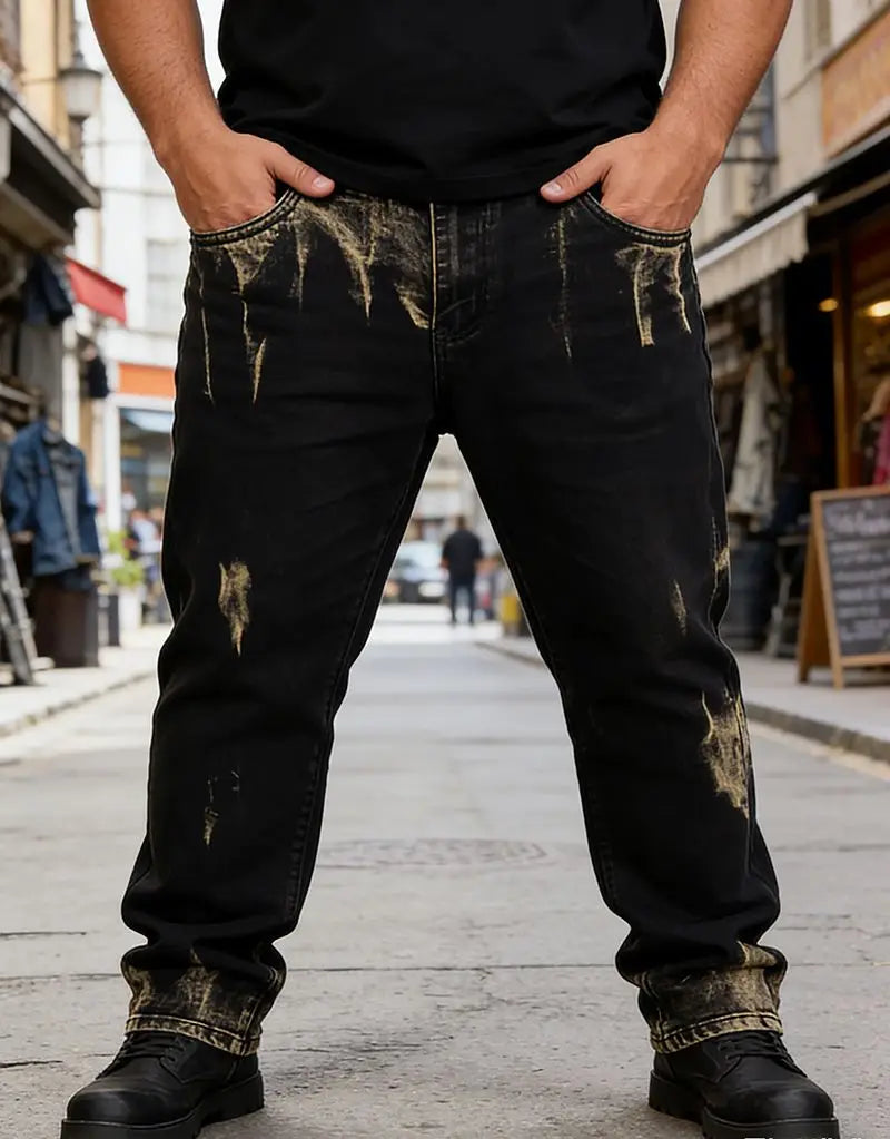 European and American men's jeans for spring and autumn fashion, casual high street, gradient color, retro straight leg pants