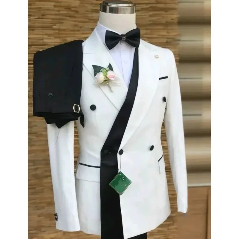 Double Breasted Formal Suits for Men Business Prom Blazer with Pants Wedding Groom Tuxedo Male Suits Custom 2 Pieces Suit Jacket