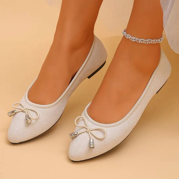 Women's Elegant Pointed Toe Ballet Flats with Bowknot Decor Slip-On Dress Shoes for Office Wedding Party Daily Casual Footwear