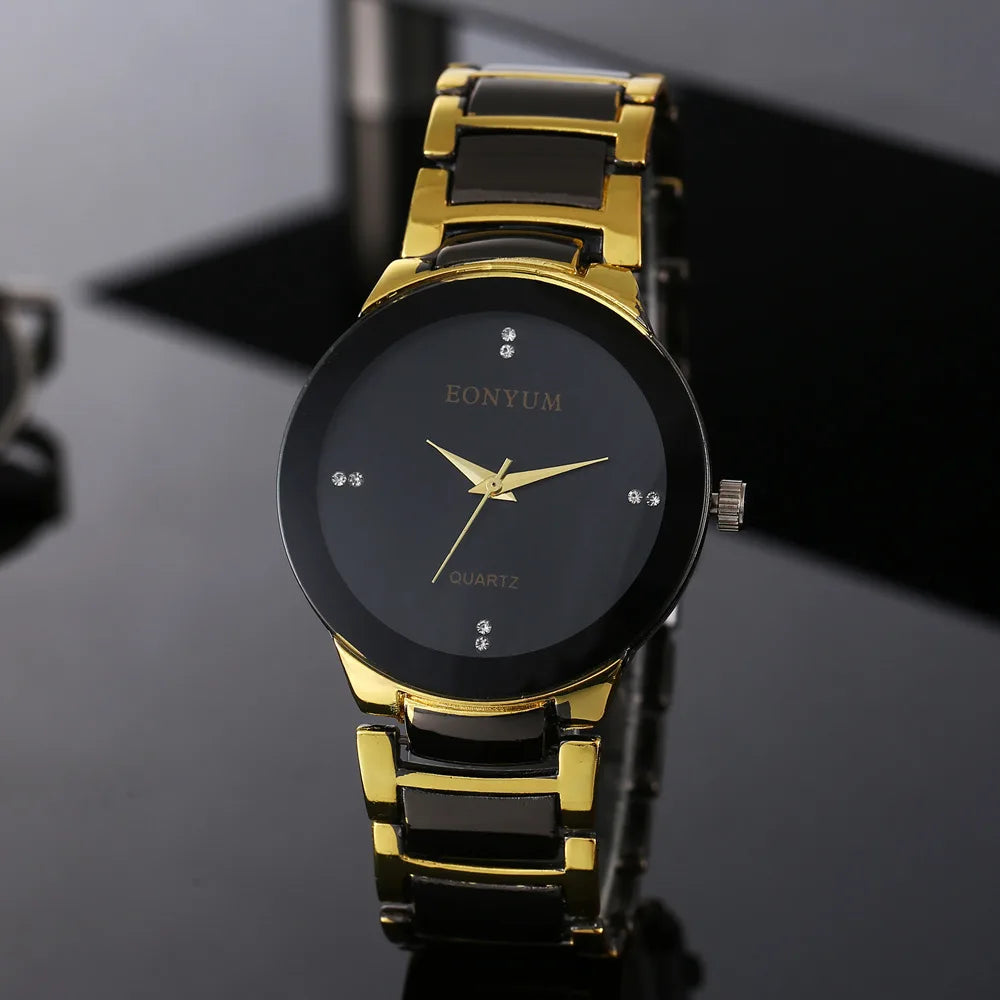Classic Fashion Men's WristWatches, Trendy Stainless Steel Luxury Exquisite Clock Golden Black Quartz Watch Hot Sale Relojes