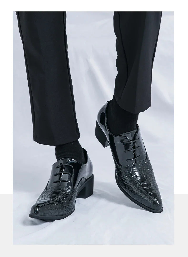 Luxury Multiple Colors High Heel Men's Shoes Fashion Moccasin Man Wedding Shoes Groom Designer Pointed Toe Leather Dress Oxfords