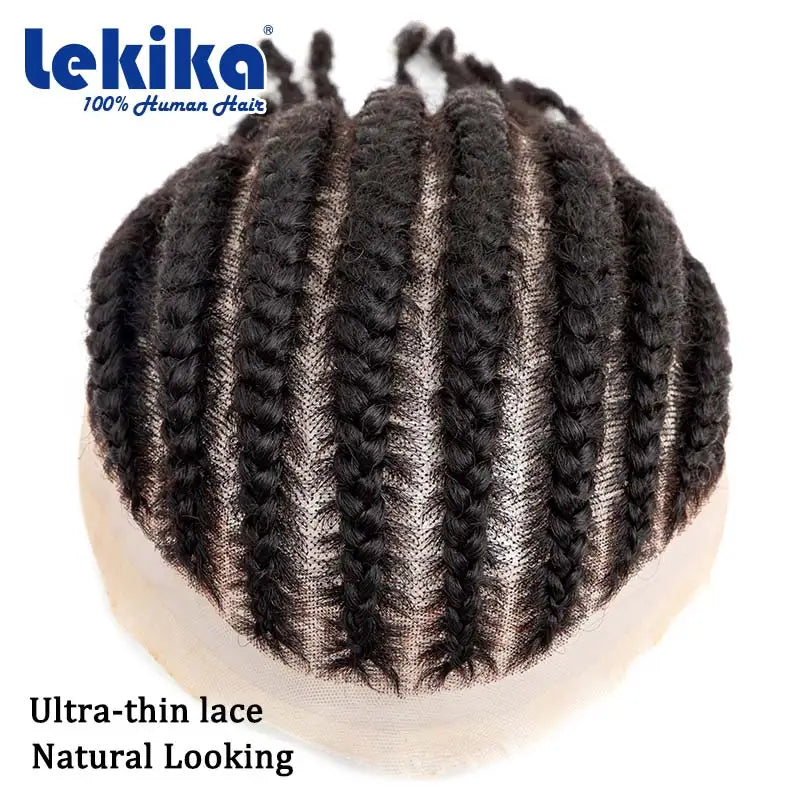 8 Cornrow Braids Hair Prosthesis For Men Durable Hair System For Man Afro 100% Human Hair Hair Prosthesis For Men Black Toupee