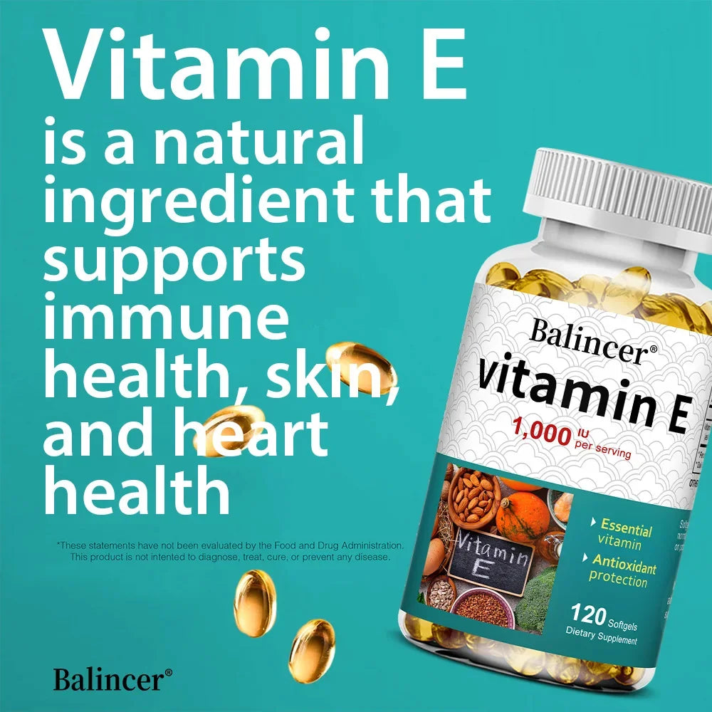 Vitamin E Supplement, 1000 IU Per Serving, Powerful Antioxidant, Supports Skin, Heart, Brain and Immune System – Non-GMO