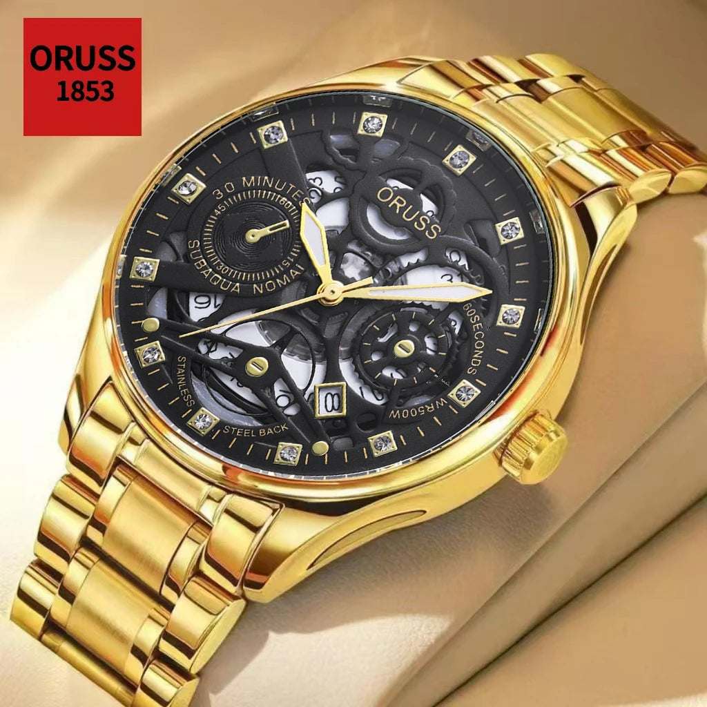 High-end personalized watches; fashionable stainless steel straps; durable and waterproof; hollow gear style; cool and trendy.