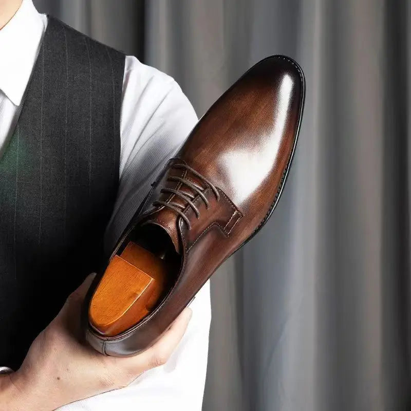 Leather Shoes for Men Luxury Business Men's Shoes High Quality Casual Oxford Dress Shoes Male Lace-Up Office Wedding Formal Shoe